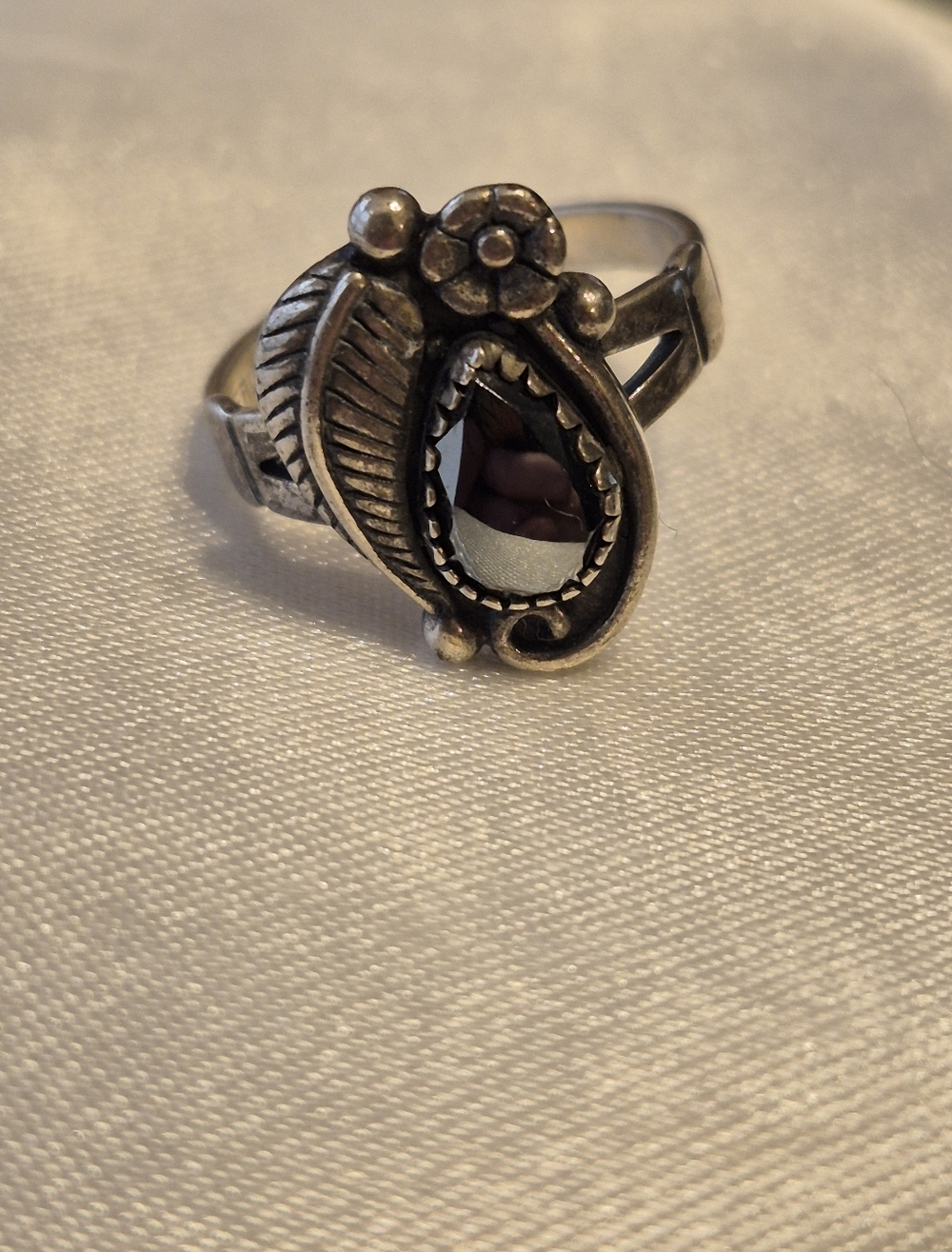 Sterling Silver Hematite Feather Southwest Ring